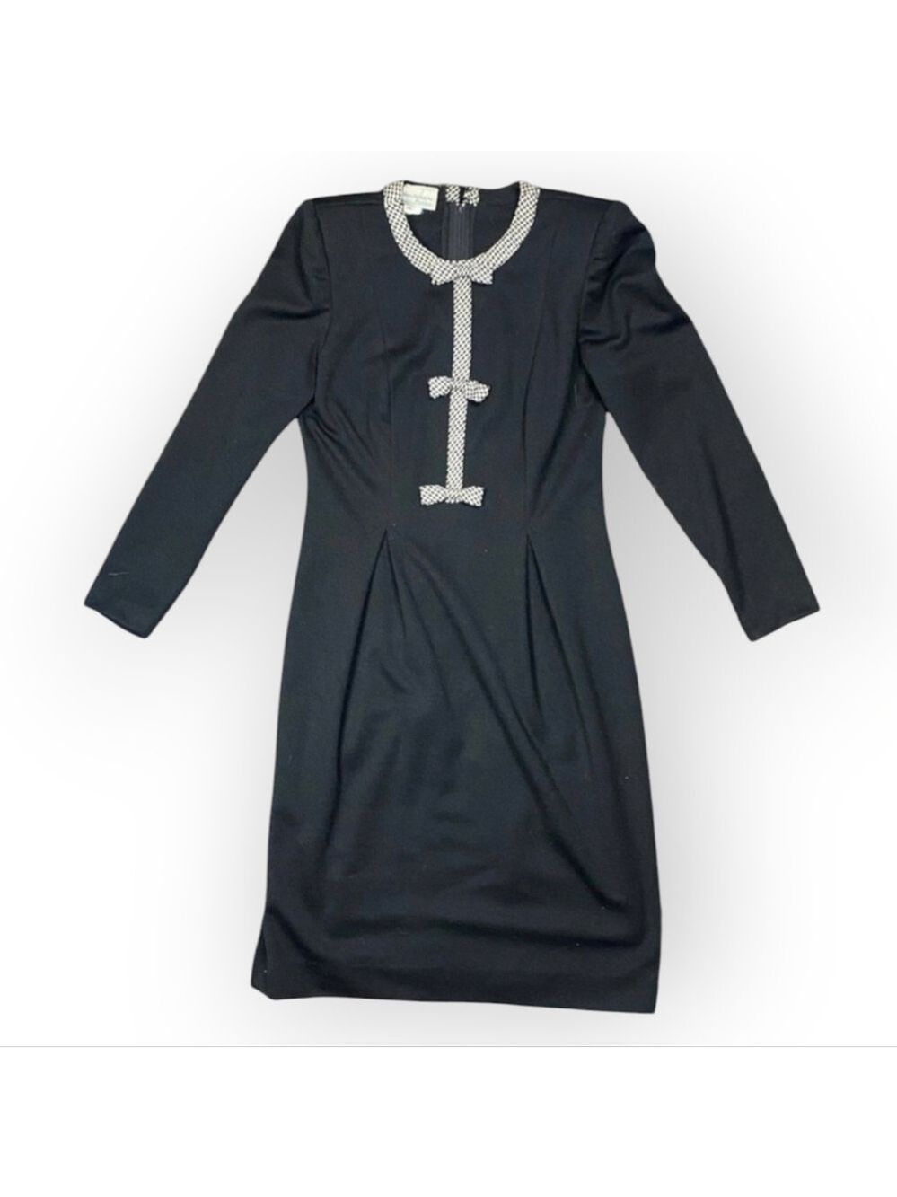 Vintage Warren Petites Houndstooth Black Dress Size 2